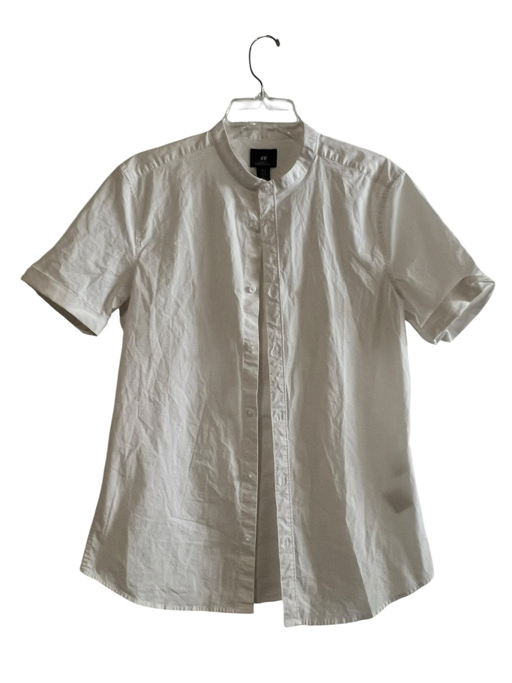 H&M Muscle Fit Short Sleeve Band Collar Shirt White M